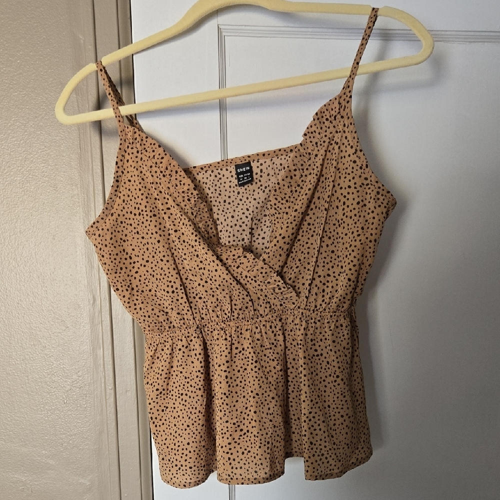 Shein Tan Animal Print Tank With Ruffle Detail